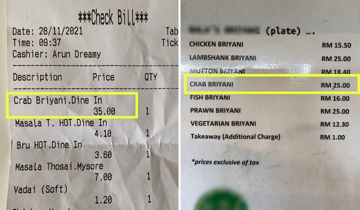Bangsar Restaurant Tries To Rip Off Customer With “Extra” Orders More Than Menu Price