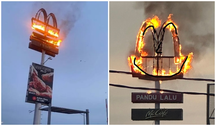 Papan Tanda McDonald's Di Johor Bahru Terbakar 80 Peratus