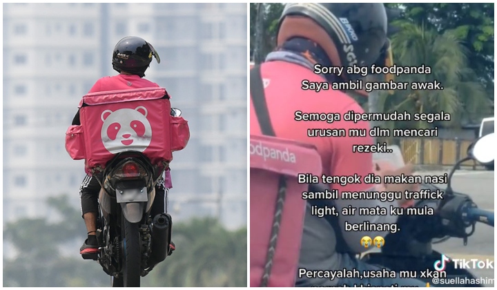 [Video] Rider Curi-Curi Makan Nasi Atas Motor Di Lampu Isyarat Bikin Ramai Pilu