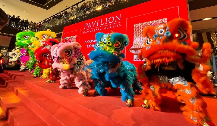 Lion dancers at the opening of Pavilion Damansara Heights.